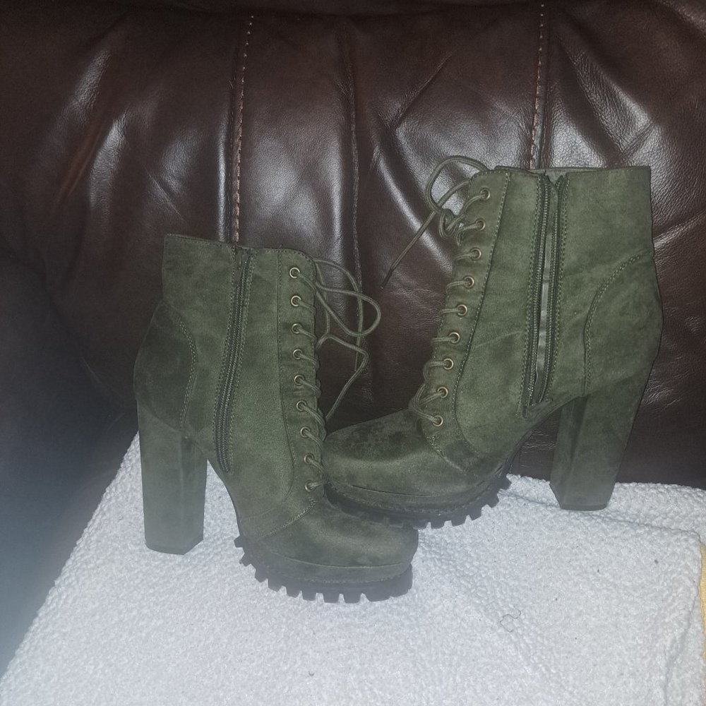 Green Suede Booties